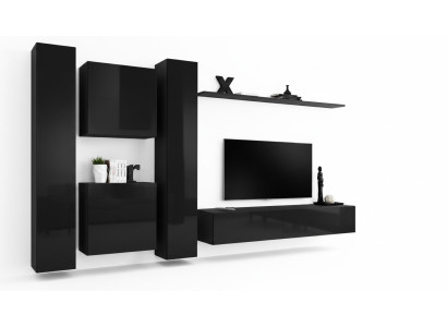 Schwarz Wohnwand TV Ständer Luxus Wohnzimmer Möbel Komplette Set 6 tlg Moderne