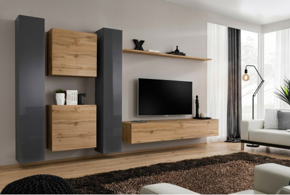 Braun Wohnwand Designer Sideboard Modern TV-Ständer Wohnzimmer Wandregal