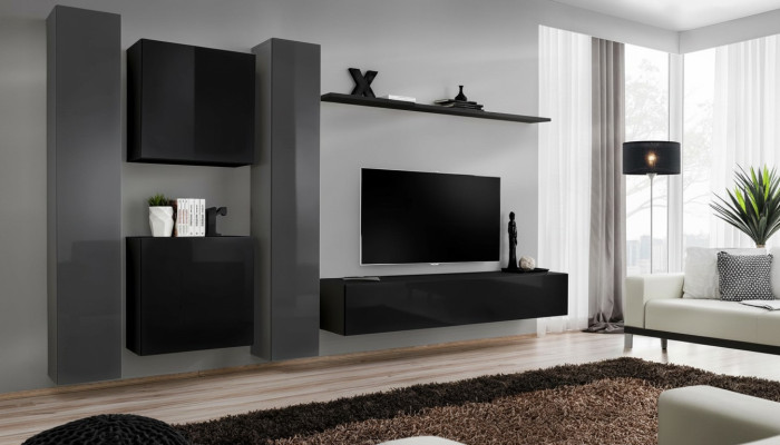 Designer Schwarz Wohnzimmermöbel Neu Wohnwand TV-Ständer Set Möbel Sideboard