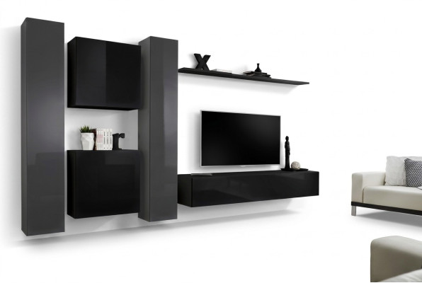Designer Schwarz Wohnzimmermöbel Neu Wohnwand TV-Ständer Set Möbel Sideboard