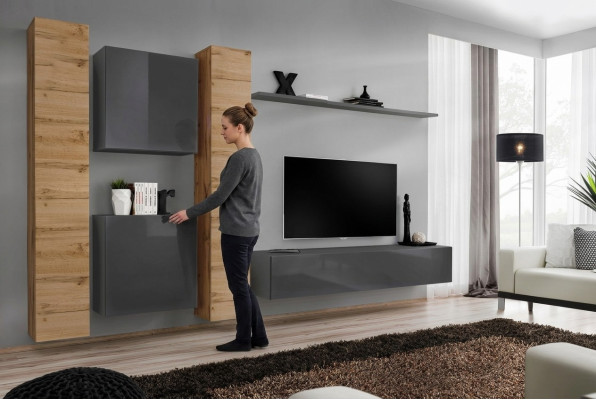 Designer Wohnwand Wand Regale Holzmöbel Wohnzimmer Luxus Holz Möbel Stil Modern