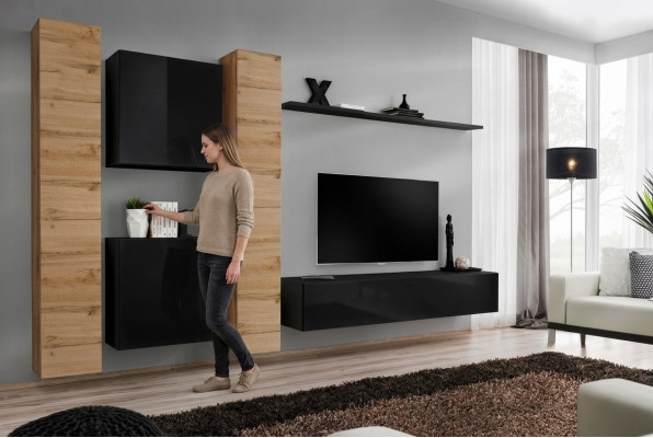 Wohnzimmerset 6tlg Wohnwand Holzmöbel Schrank Komplett Neu Wand Regal