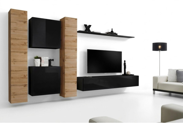 Wohnzimmerset 6tlg Wohnwand Holzmöbel Schrank Komplett Neu Wand Regal