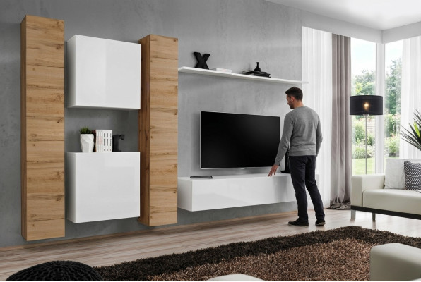 Wohnwand Weiß Holzmöbel Schrank Designer Wandschrank Komplett Wand Regal