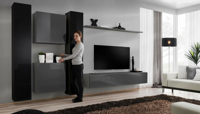 Designer Wohnwand Grau Wohnzimmermöbel 4x Wandschrank Wand Regal Komplett