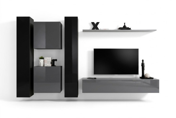 Designer Wohnwand Grau Wohnzimmermöbel 4x Wandschrank Wand Regal Komplett