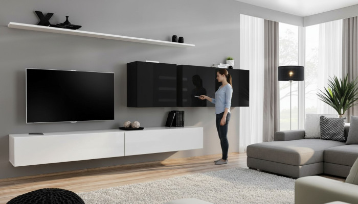 Weiß Wohnwand 2x TV-Ständer Sideboard Wohnzimmermöbel Wandschrank Designer