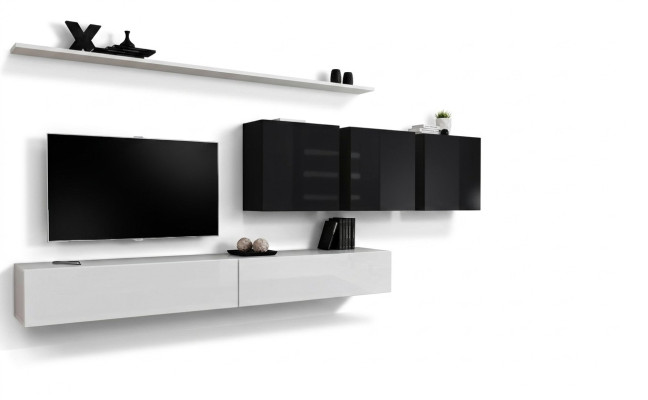 Weiß Wohnwand 2x TV-Ständer Sideboard Wohnzimmermöbel Wandschrank Designer