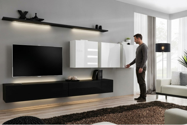 Designer Modern Wohnwand Wohnzimmermöbel Schwarz Holzmöbel Sideboard