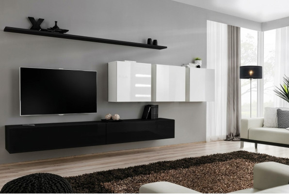 Designer Modern Wohnwand Wohnzimmermöbel Schwarz Holzmöbel Sideboard