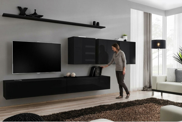 Schwarz Wohnwand Wohnzimmermöbel Modern Designer Sideboard Wandschrank Designer