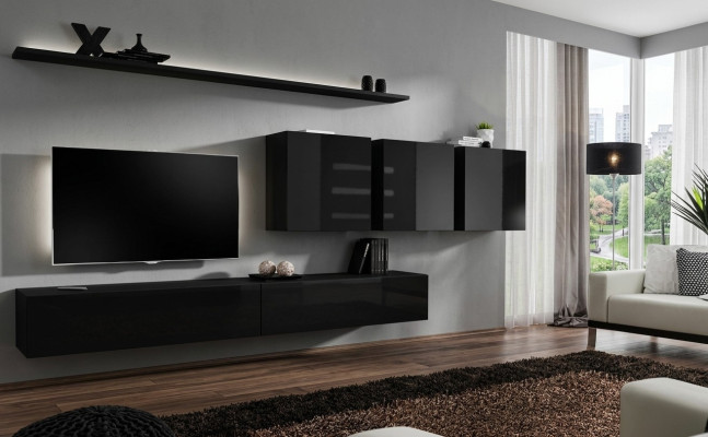 Schwarz Wohnwand Wohnzimmermöbel Modern Designer Sideboard Wandschrank Designer