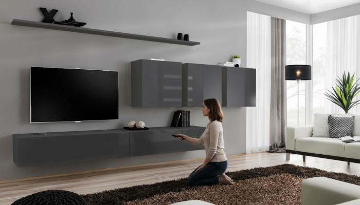 Modern Grau Wohnwand Designer TV-Ständer Sideboard Holzmöbel Schrank Wandschrank