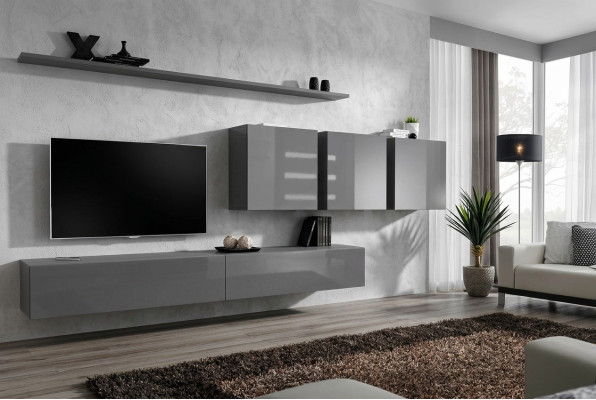 Modern Grau Wohnwand Designer TV-Ständer Sideboard Holzmöbel Schrank Wandschrank