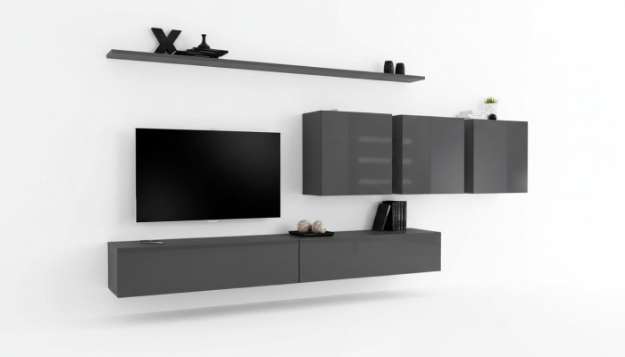 Modern Grau Wohnwand Designer TV-Ständer Sideboard Holzmöbel Schrank Wandschrank