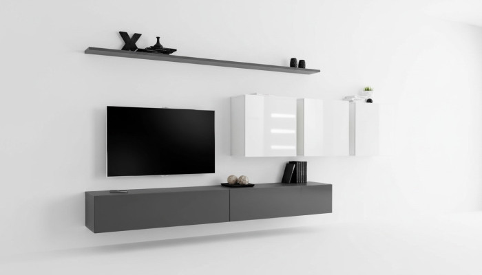Holzmöbel Wohnwand Grau Designer TV-Ständer Hochglanz Sideboard Wandschrank