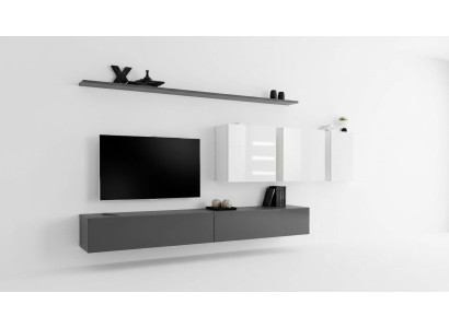Holzmöbel Wohnwand Grau Designer TV-Ständer Hochglanz Sideboard Wandschrank