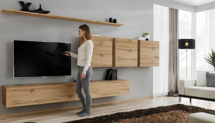 Wohnwand Wohnzimmer Wandschrank Schrank Sideboard Designer Holzmöbel Braun