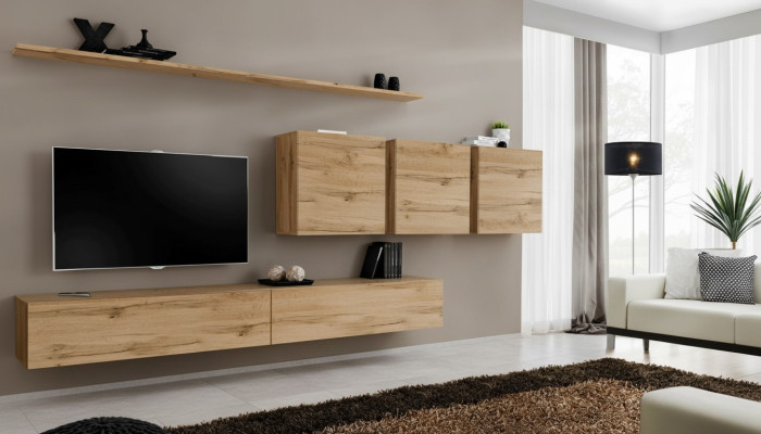 Wohnwand Wohnzimmer Wandschrank Schrank Sideboard Designer Holzmöbel Braun