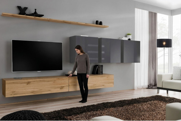 Braun Wohnwand Wohnzimmer Wandschrank Wand Regal Schrank Designer Einrichtung