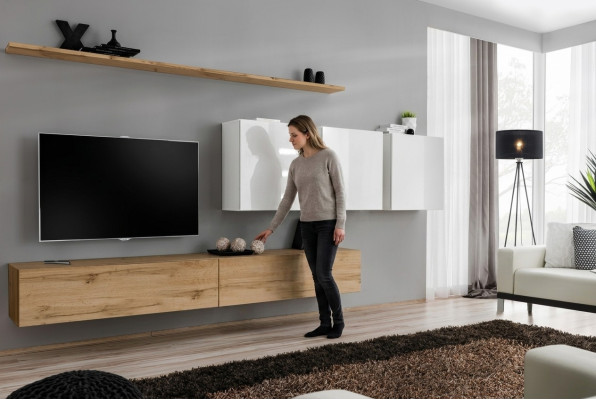 Komplett Set Wohnwand Modern TV-Ständer Sideboard Einrichtung Design Wand Regal