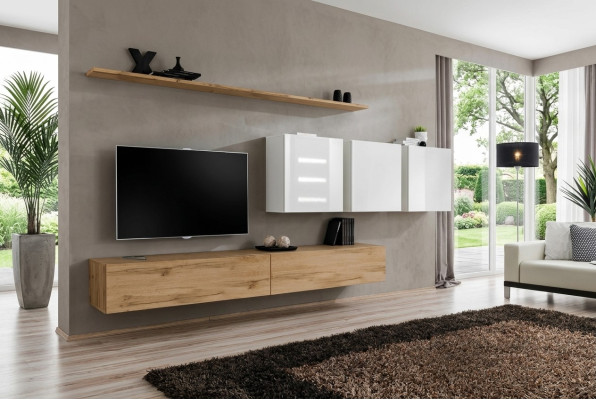 Komplett Set Wohnwand Modern TV-Ständer Sideboard Einrichtung Design Wand Regal