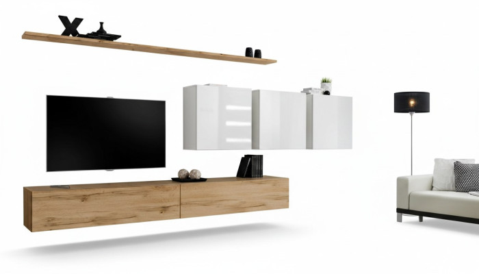Komplett Set Wohnwand Modern TV-Ständer Sideboard Einrichtung Design Wand Regal