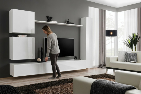 Weiß Luxus Wohnwand Wohnzimmer Möbel Designer TV-Ständer Wandregal Modernes Set