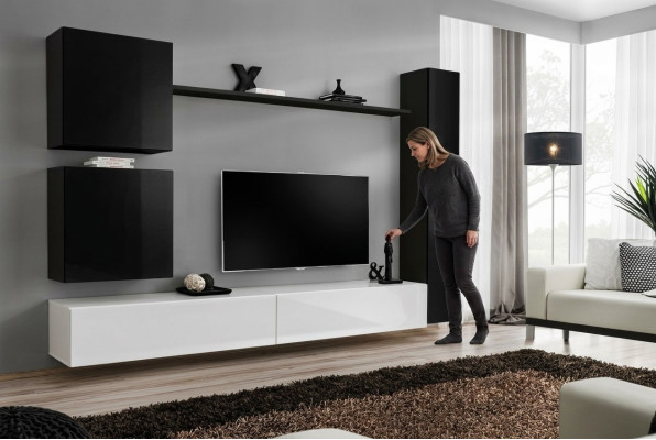 Schwarz Wohnwand Designer Wandschrank TV-Ständer Wohnzimmermöbel Modern Neu