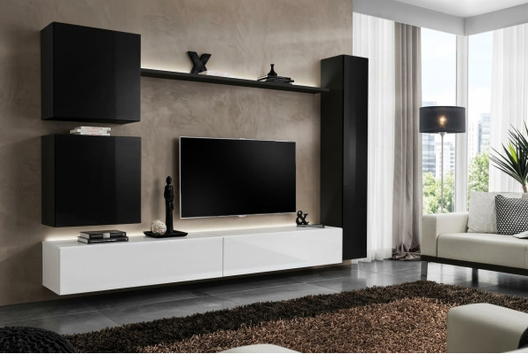 Schwarz Wohnwand Designer Wandschrank TV-Ständer Wohnzimmermöbel Modern Neu