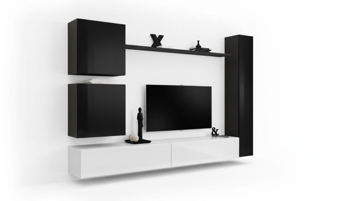 Schwarz Wohnwand Designer Wandschrank TV-Ständer Wohnzimmermöbel Modern Neu