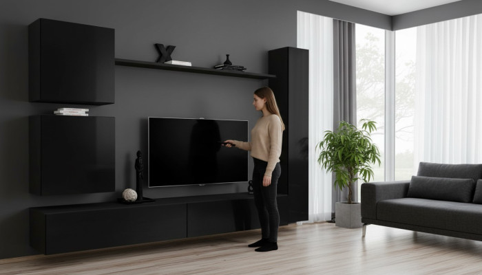 Luxus Schwarz Wohnwand Designer Wandschrank Set 6 tlg Holzmöbel Wohnzimmermöbel