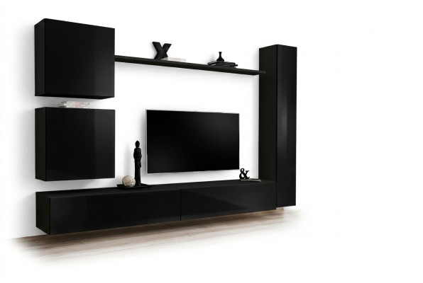 Luxus Schwarz Wohnwand Designer Wandschrank Set 6 tlg Holzmöbel Wohnzimmermöbel