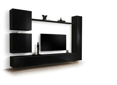 Luxus Schwarz Wohnwand Designer Wandschrank Set 6 tlg Holzmöbel Wohnzimmermöbel