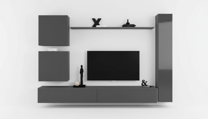 Wohnwand Designer Möbel Grau Wandschrank Luxus Einrichtung Holzmöbel Modern