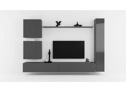 Wohnwand Designer Möbel Grau Wandschrank Luxus Einrichtung Holzmöbel Modern