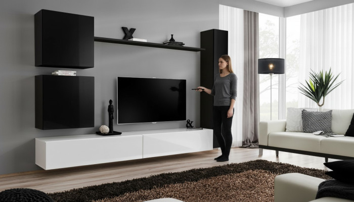 Holzmöbel Wohnwand Modernes Schwarz Möbel TV-Ständer Einrichtung Sideboard