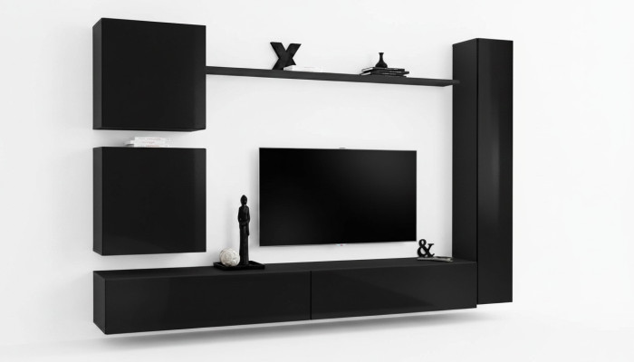 Luxus Set Wohnwand Schwarz Wohnzimmer Wandschrank Regal Wandschrank Neu