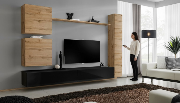 Braun Wandschrank Holzmöbel Designer Wand Regal Sideboard TV-Ständer Set