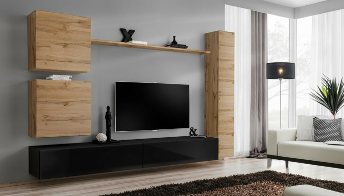 Braun Wandschrank Holzmöbel Designer Wand Regal Sideboard TV-Ständer Set