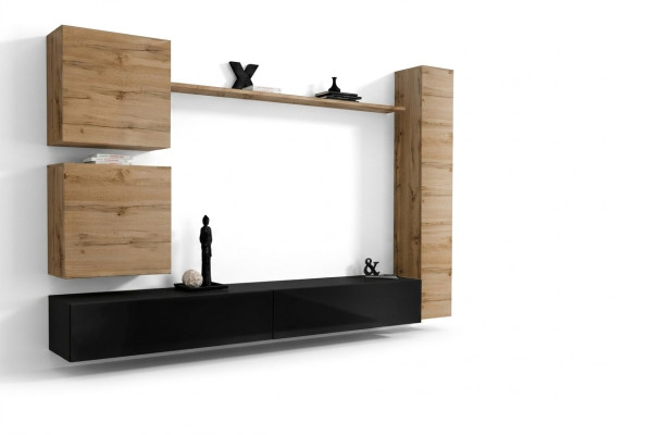 Braun Wandschrank Holzmöbel Designer Wand Regal Sideboard TV-Ständer Set