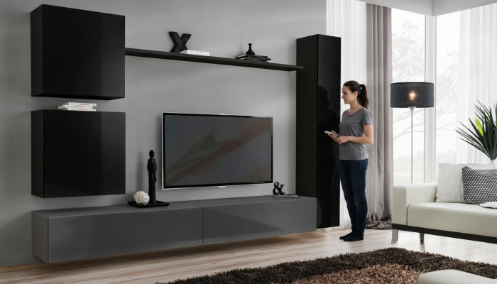 Wandschrank Wohnzimmermöbel Wohnwand Set 6tlg Designer Wand Regal Sideboard