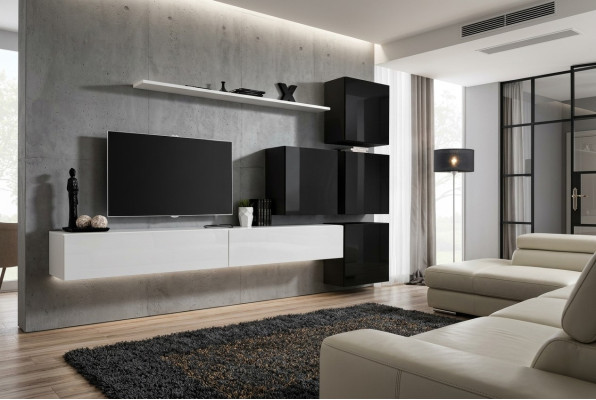 Modern Wohnwand Wand Regal Wandschrank Weiß Luxus Einrichtung Designer Komplett