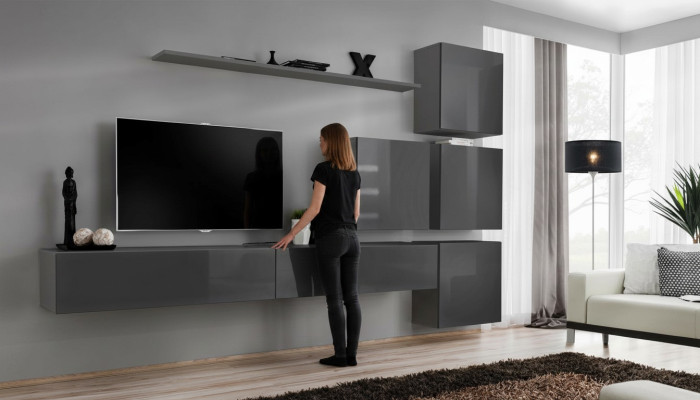 Grau Moderne Wohnwand Wohnzimmer Design TV Ständer Luxus Sideboard Schrank neu