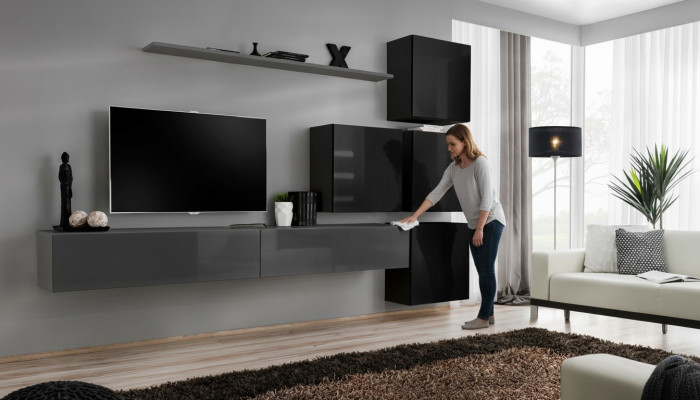 Wohnwand Set 7tlg Einrichtung Luxus TV-Ständer Modern Wohnzimmer Regal Design