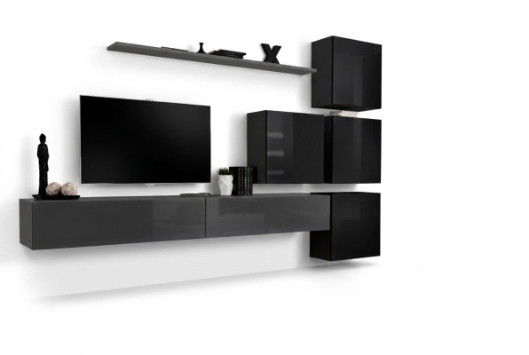 Wohnwand Set 7tlg Einrichtung Luxus TV-Ständer Modern Wohnzimmer Regal Design
