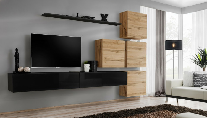 Set 7tlg. Wohnwand Wohnzimmer TV-Ständer Holz Luxus Garnitur Gruppe Wandschrank