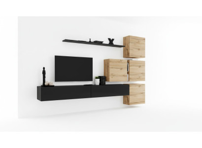 Set 7tlg. Wohnwand Wohnzimmer TV-Ständer Holz Luxus Garnitur Gruppe Wandschrank