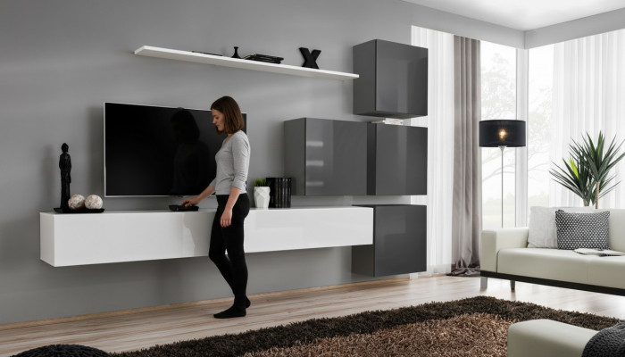 Weiß TV-Ständer Holz Möbel Garnitur Komplett Wohnwand Wohnzimmer Set Modern