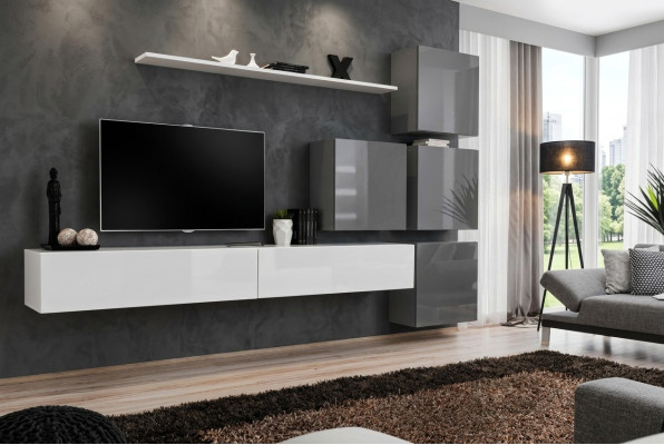 Weiß TV-Ständer Holz Möbel Garnitur Komplett Wohnwand Wohnzimmer Set Modern